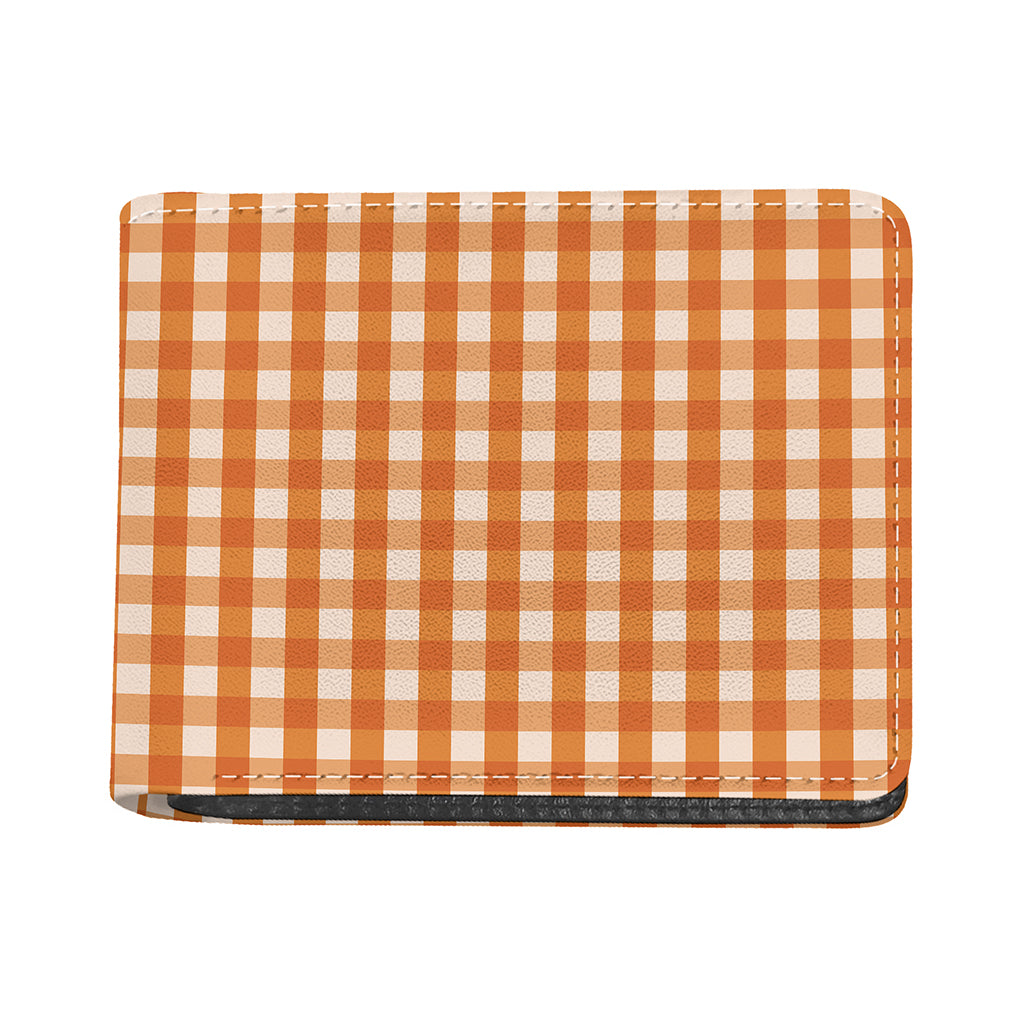 Burnt Orange And White Check Print Bifold Wallet
