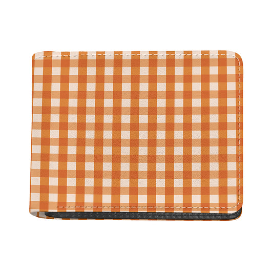 Burnt Orange And White Check Print Bifold Wallet