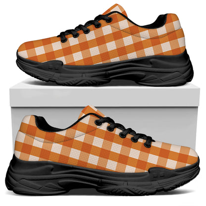 Burnt Orange And White Check Print Black Chunky Shoes