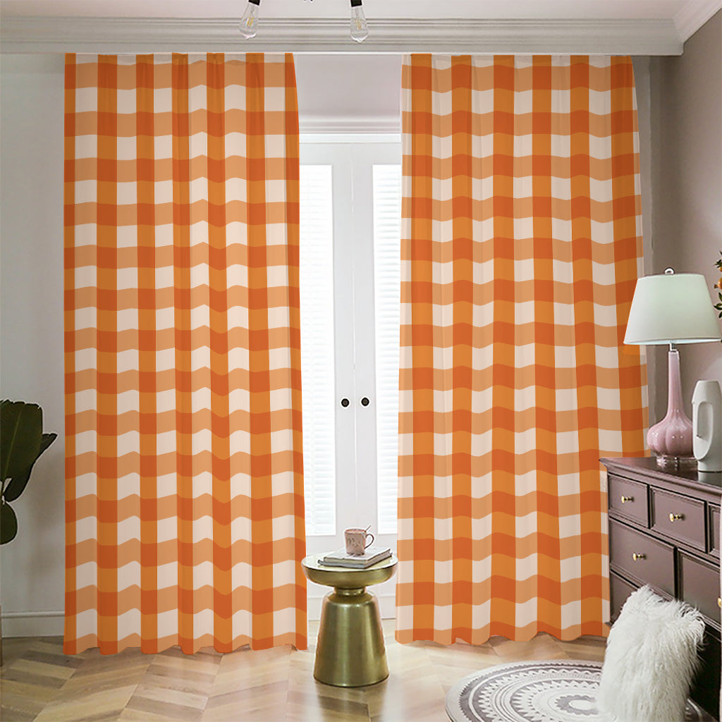 Burnt Orange And White Check Print Blackout Pencil Pleat Curtains