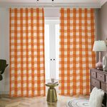 Burnt Orange And White Check Print Blackout Pencil Pleat Curtains