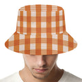Burnt Orange And White Check Print Bucket Hat