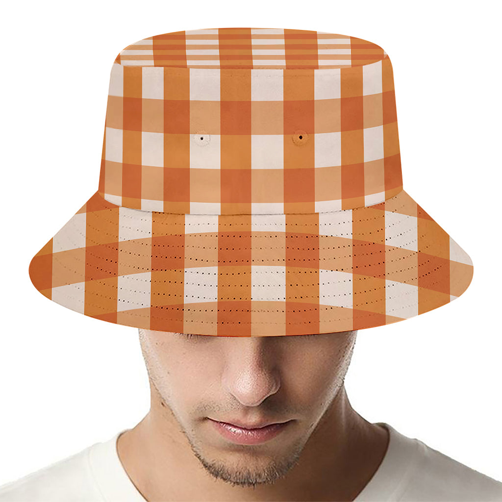Burnt Orange And White Check Print Bucket Hat