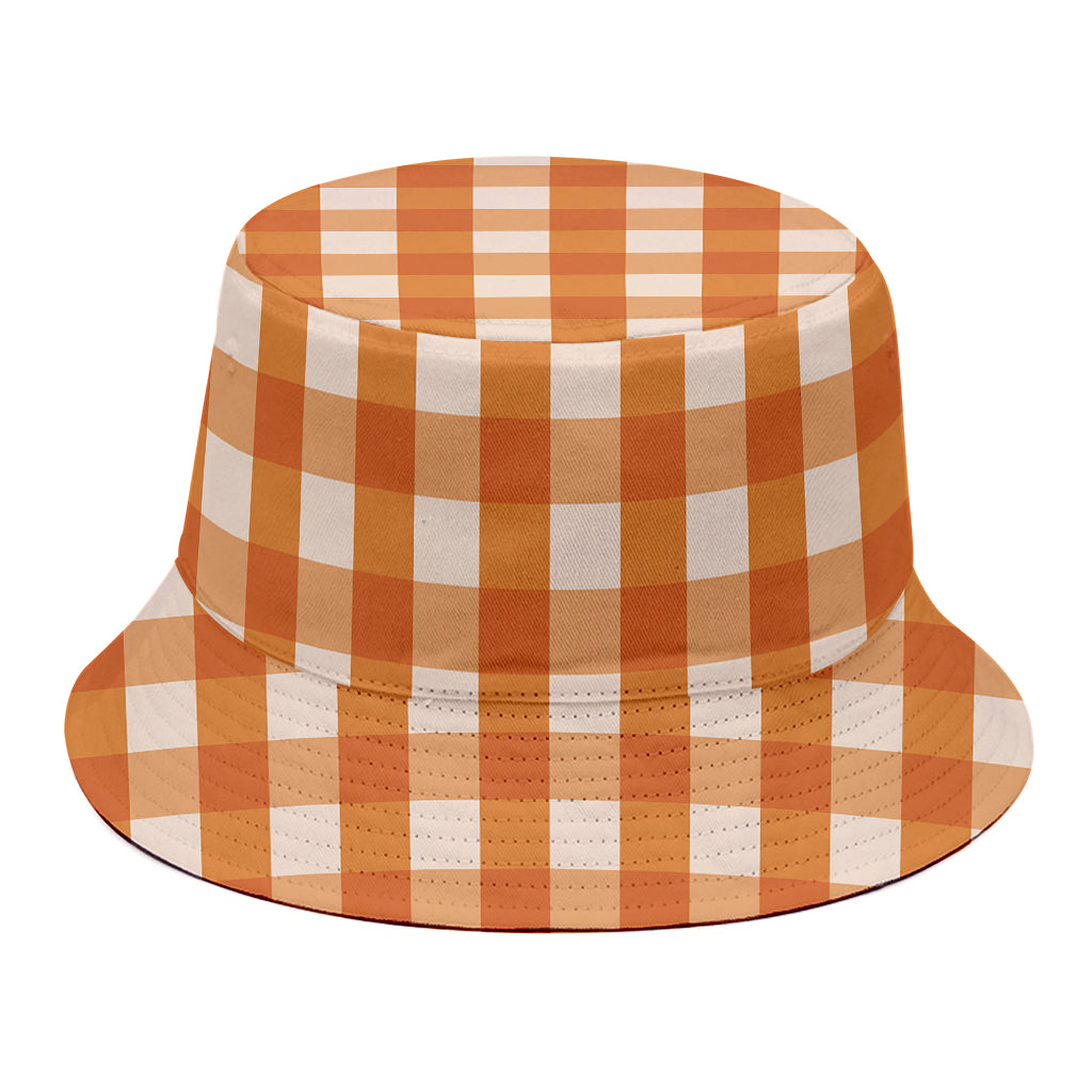 Burnt Orange And White Check Print Bucket Hat