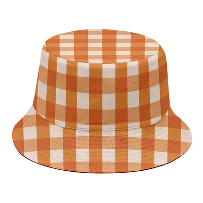 Burnt Orange And White Check Print Bucket Hat