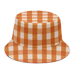 Burnt Orange And White Check Print Bucket Hat