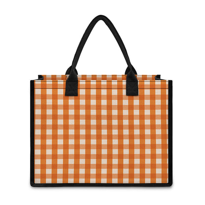 Burnt Orange And White Check Print Canvas Tote Bag