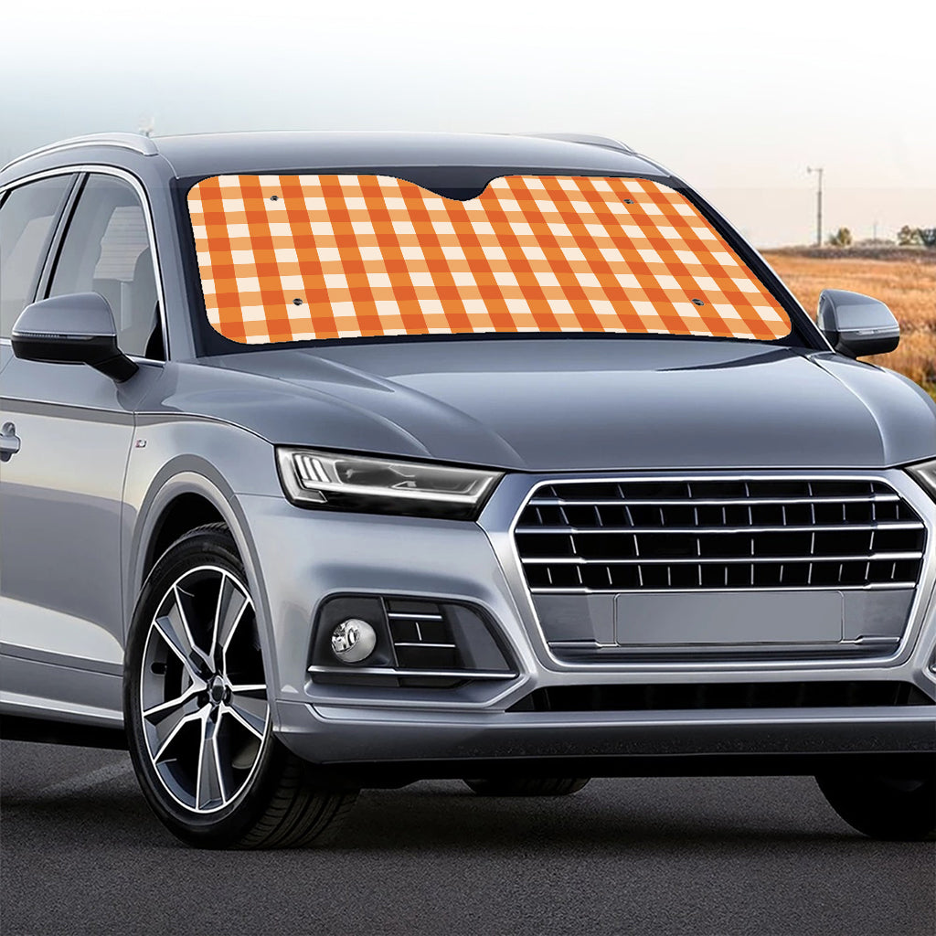 Burnt Orange And White Check Print Car Windshield Sun Shade