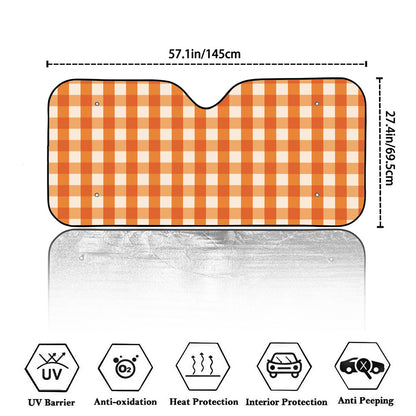 Burnt Orange And White Check Print Car Windshield Sun Shade