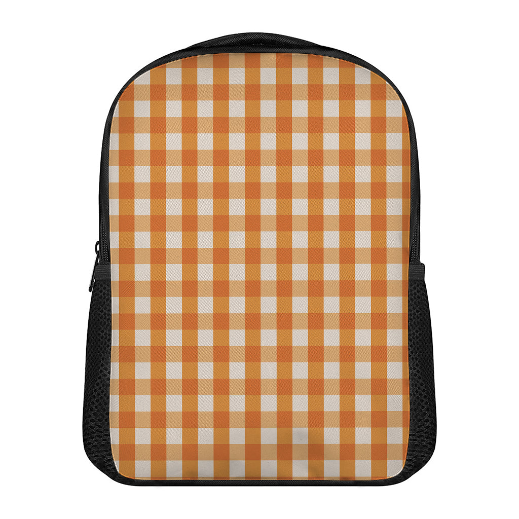 Burnt Orange And White Check Print Casual Backpack