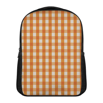 Burnt Orange And White Check Print Casual Backpack