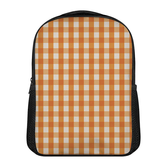Burnt Orange And White Check Print Casual Backpack