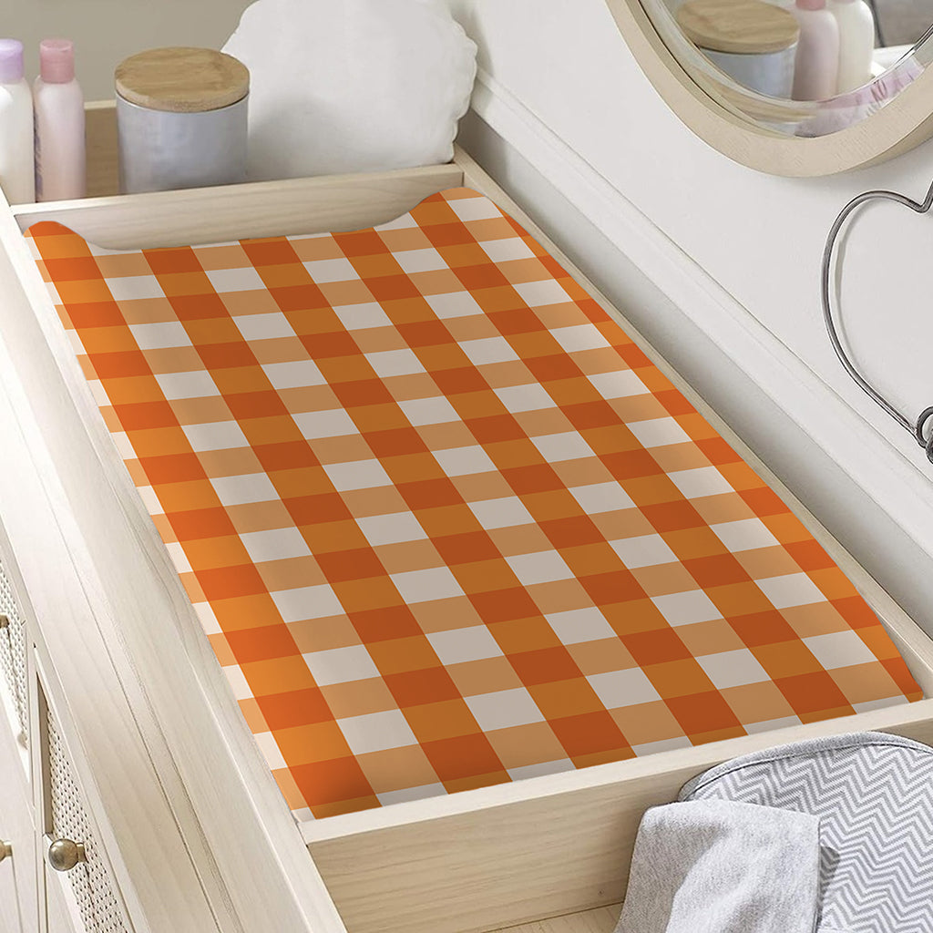 Burnt Orange And White Check Print Changing Pad Cover