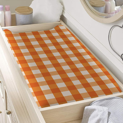 Burnt Orange And White Check Print Changing Pad Cover