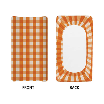 Burnt Orange And White Check Print Changing Pad Cover
