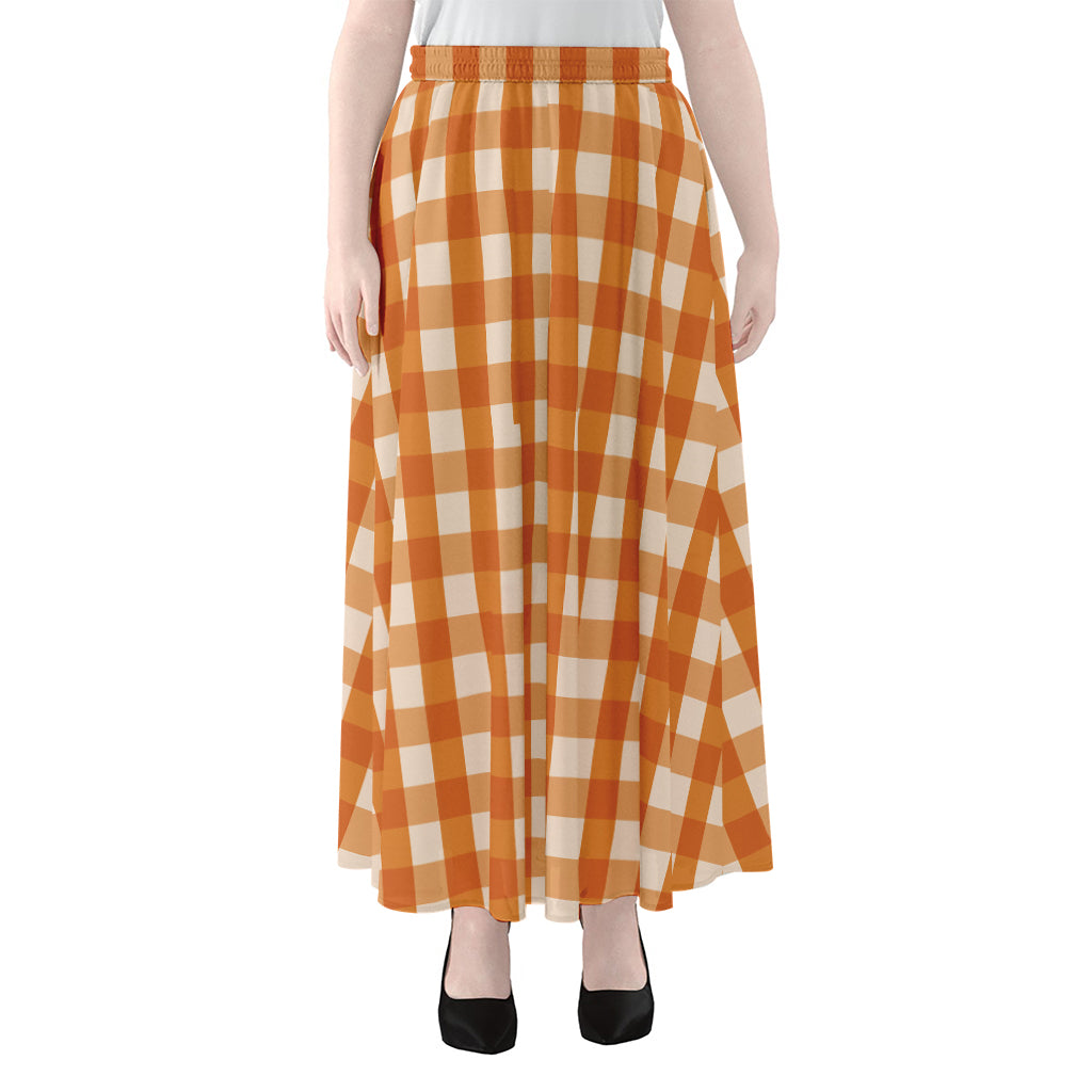 Burnt Orange And White Check Print Chiffon Maxi Skirt