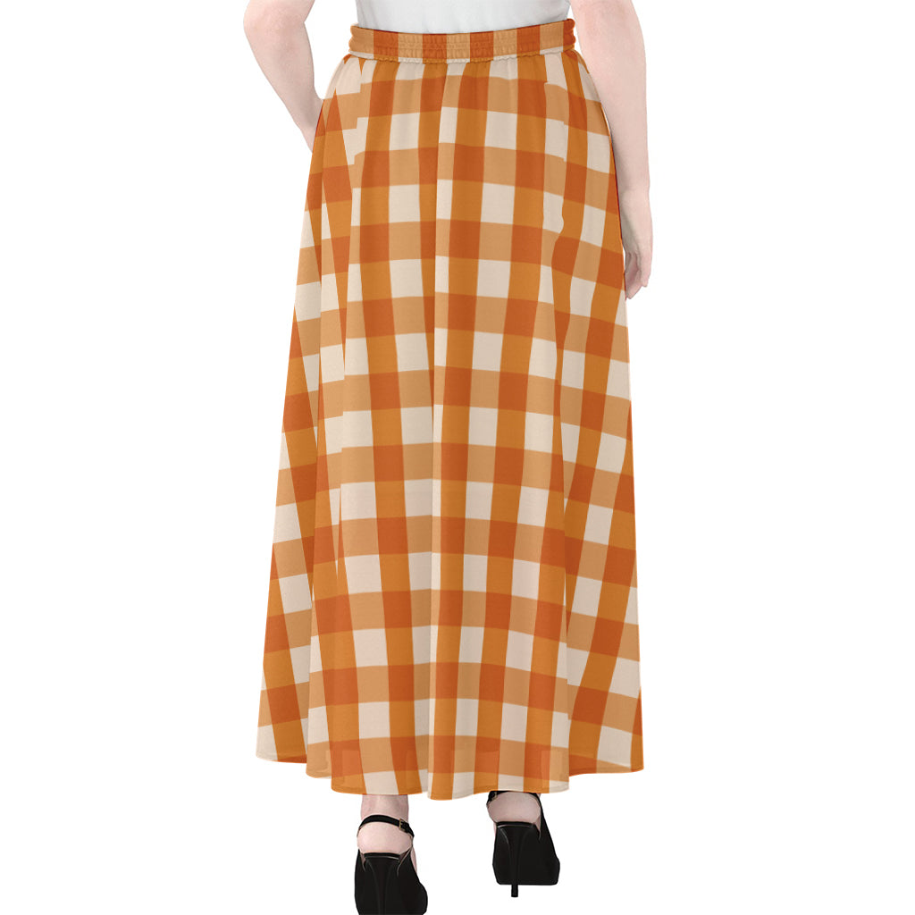 Burnt Orange And White Check Print Chiffon Maxi Skirt