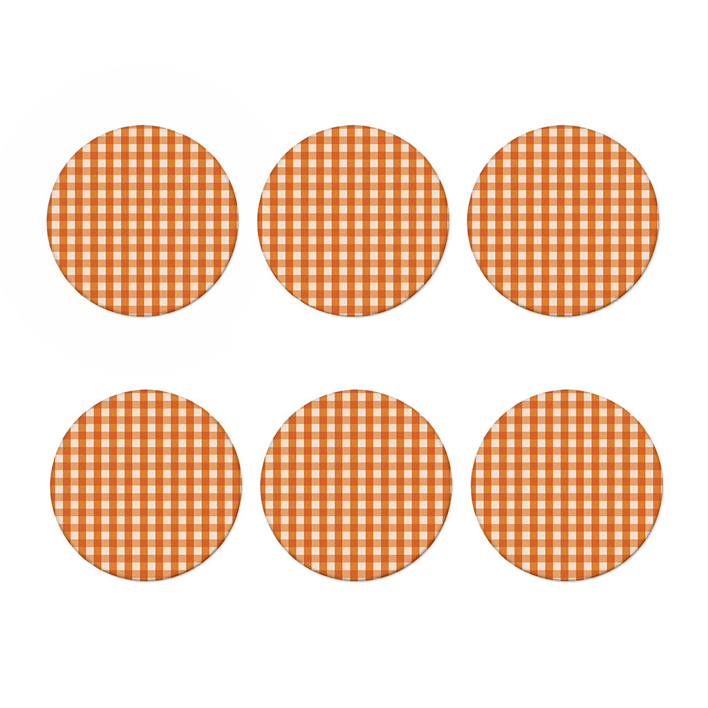 Burnt Orange And White Check Print Coaster Set