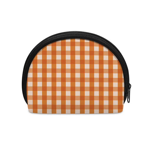 Burnt Orange And White Check Print Coin Purse