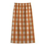 Burnt Orange And White Check Print Cotton Front Slit Maxi Skirt