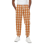 Burnt Orange And White Check Print Cotton Pants