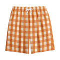 Burnt Orange And White Check Print Cotton Shorts
