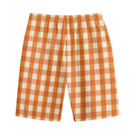 Burnt Orange And White Check Print Cotton Shorts