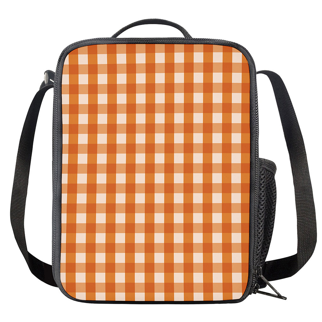 Burnt Orange And White Check Print Crossbody Lunch Bag