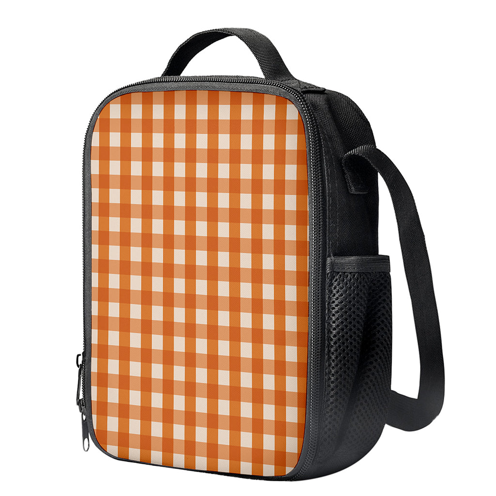 Burnt Orange And White Check Print Crossbody Lunch Bag