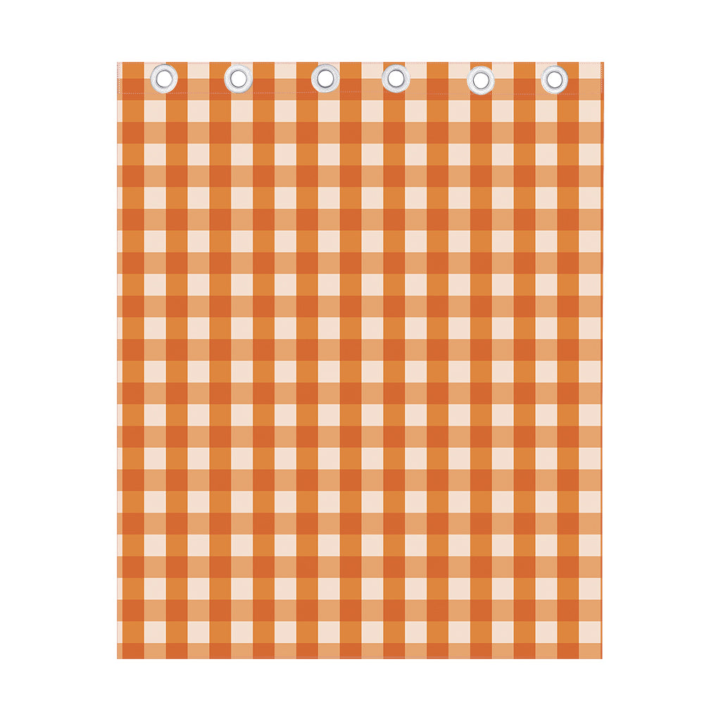 Burnt Orange And White Check Print Curtain