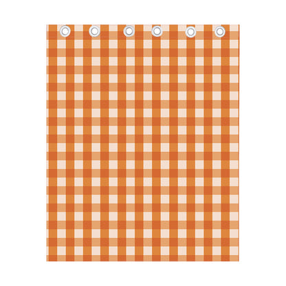 Burnt Orange And White Check Print Curtain