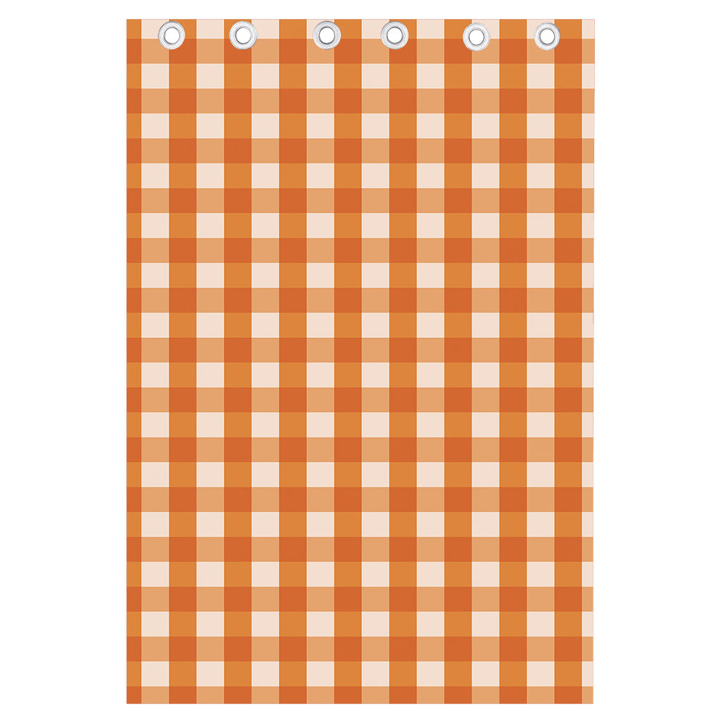 Burnt Orange And White Check Print Curtain