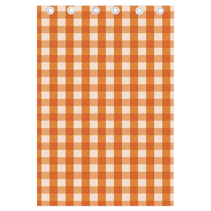Burnt Orange And White Check Print Curtain