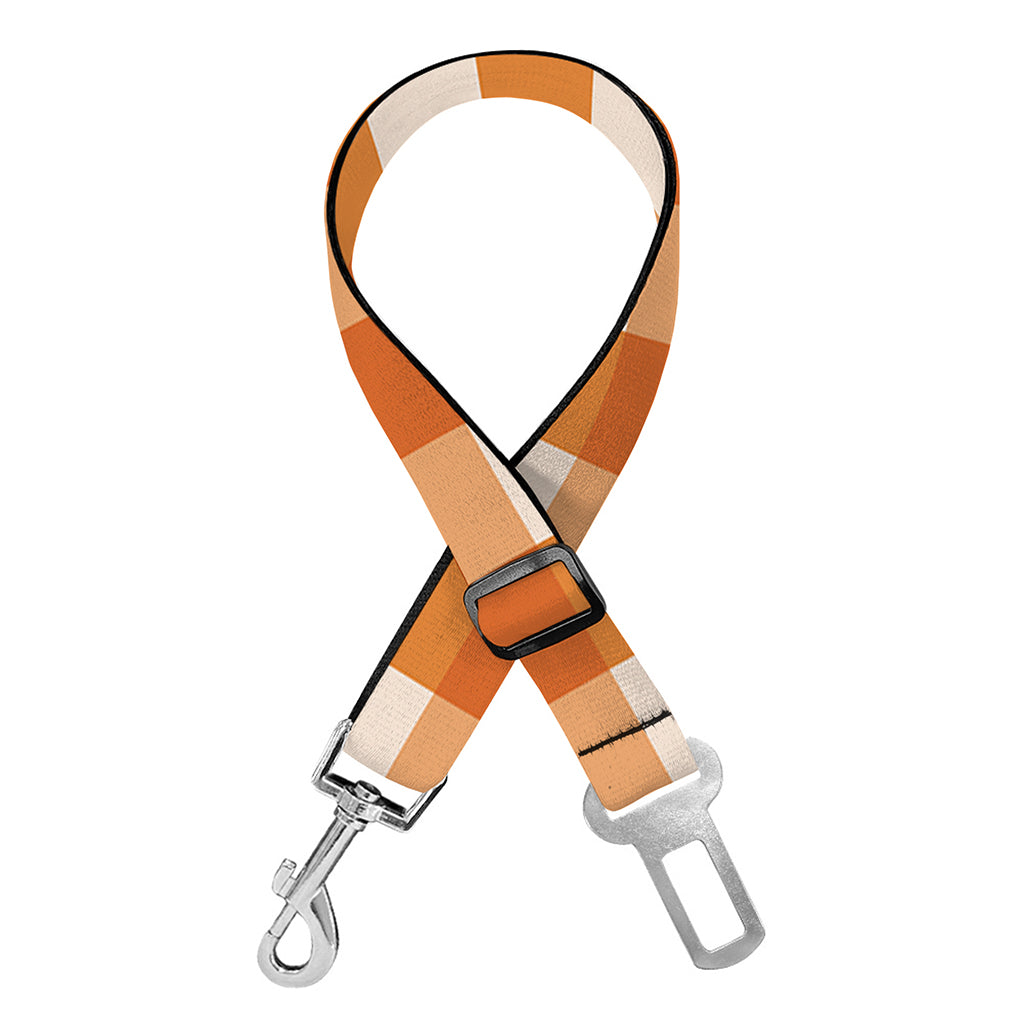 Burnt Orange And White Check Print Dog Seat Belt