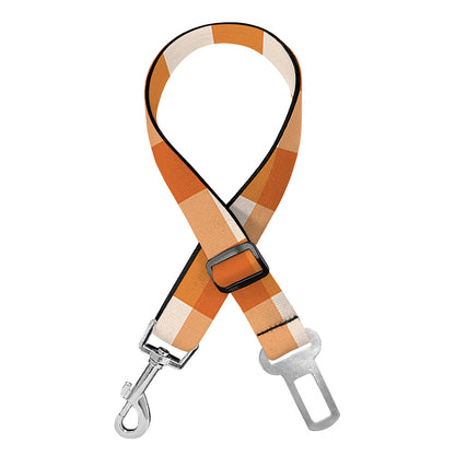 Burnt Orange And White Check Print Dog Seat Belt