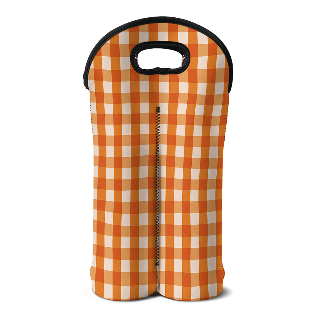 Burnt Orange And White Check Print Double Neoprene Wine Tote