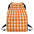 Burnt Orange And White Check Print Drawstring Backpack