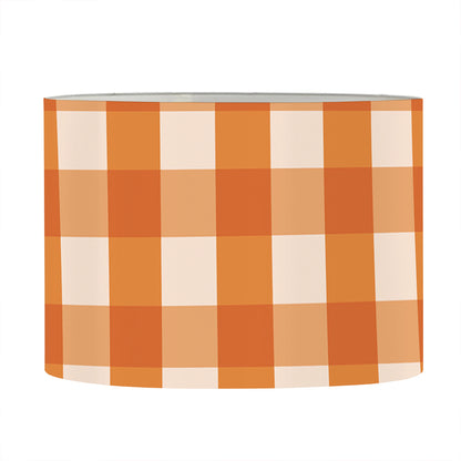 Burnt Orange And White Check Print Drum Lamp Shade