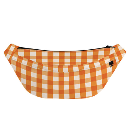 Burnt Orange And White Check Print Fanny Pack