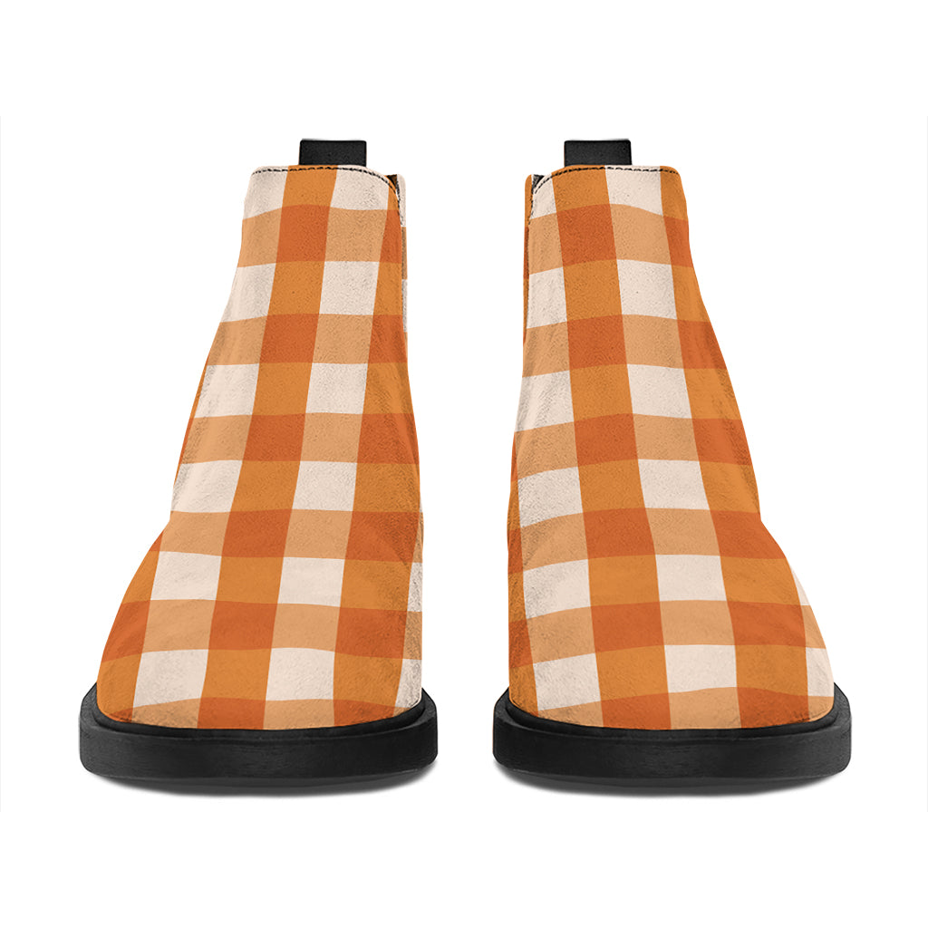Burnt Orange And White Check Print Flat Ankle Boots