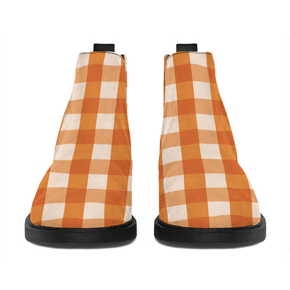 Burnt Orange And White Check Print Flat Ankle Boots