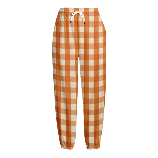 Burnt Orange And White Check Print Fleece Lined Knit Pants