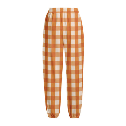 Burnt Orange And White Check Print Fleece Lined Knit Pants