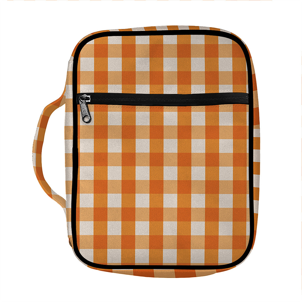 Burnt Orange And White Check Print Front Pocket Bible Bag