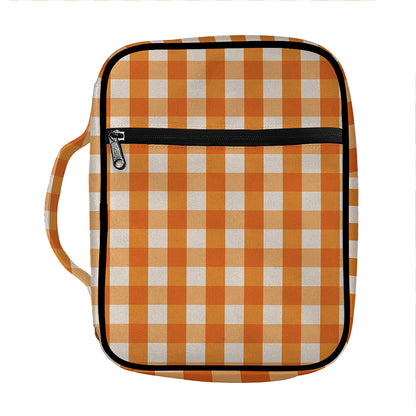 Burnt Orange And White Check Print Front Pocket Bible Bag