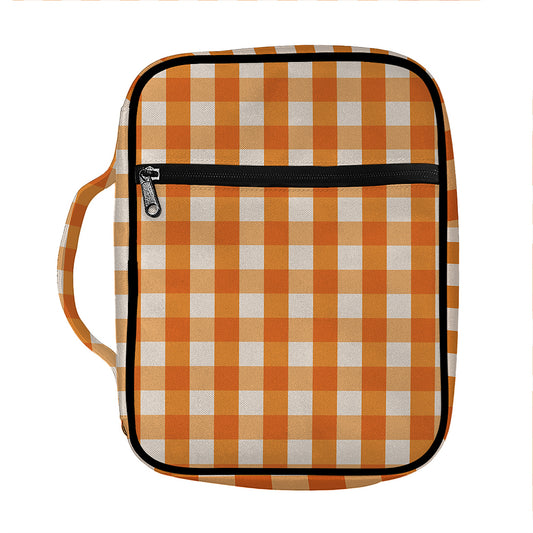 Burnt Orange And White Check Print Front Pocket Bible Bag