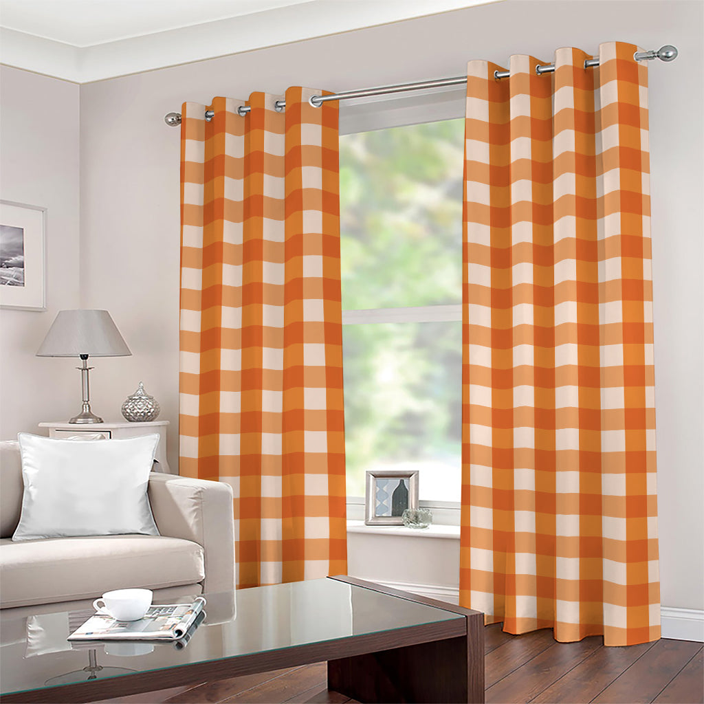 Burnt Orange And White Check Print Grommet Curtains