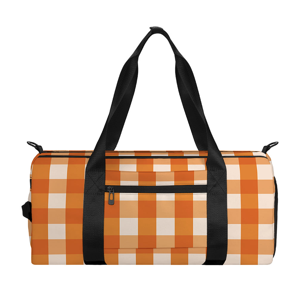 Burnt Orange And White Check Print Gym Bag