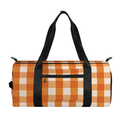 Burnt Orange And White Check Print Gym Bag