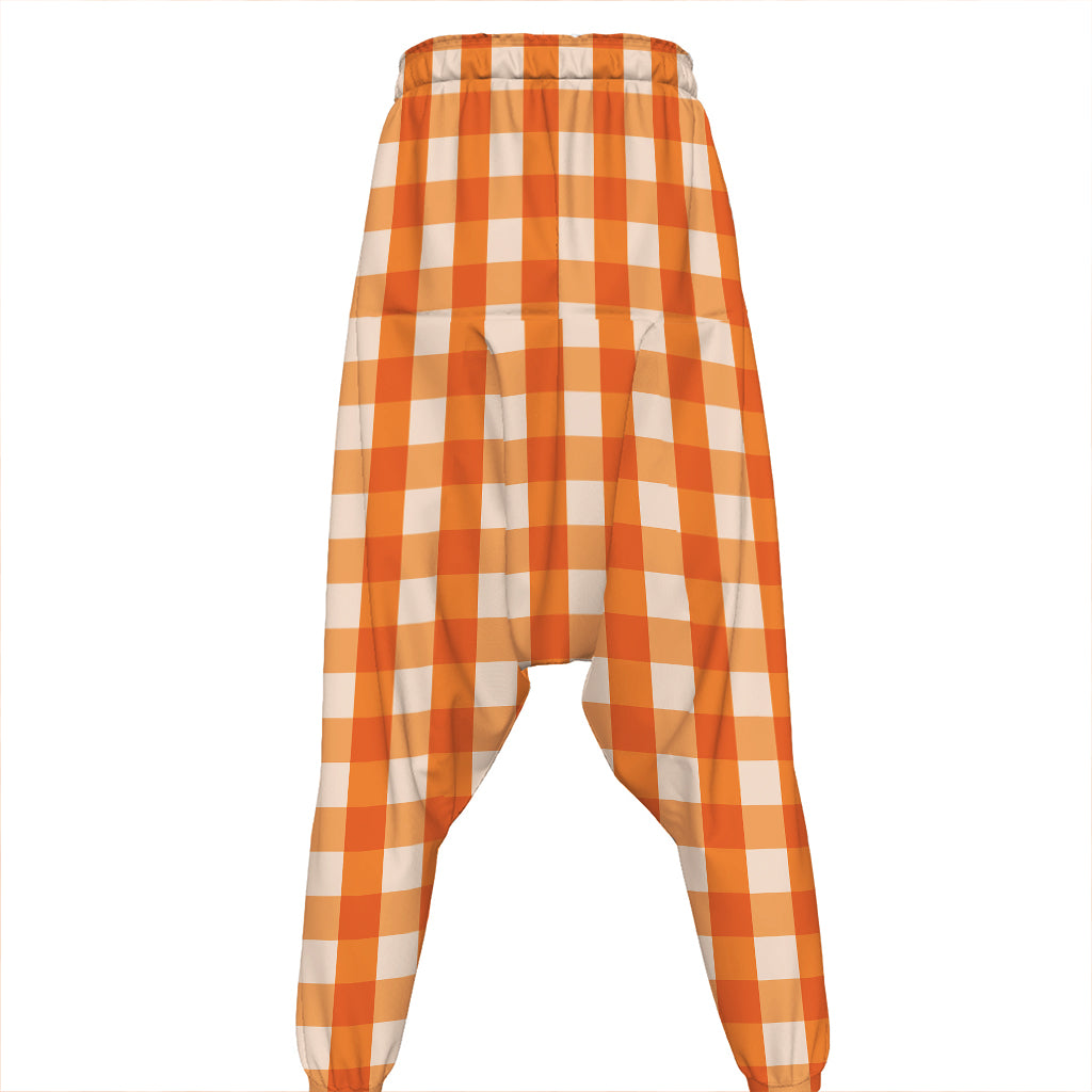 Burnt Orange And White Check Print Hammer Pants